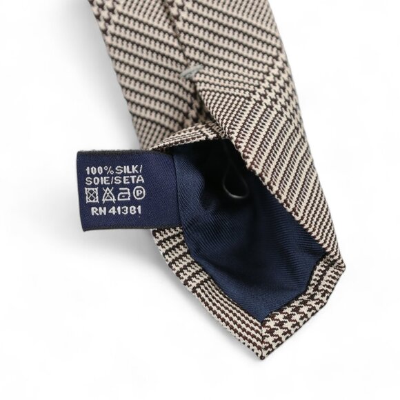 Polo Ralph Lauren Silk Neck Tie Taupe & Brown Houndstooth Handmade In Italy - Picture 9 of 10